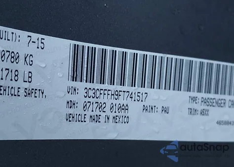 2015 Fiat 500 Abarth z USA, uszkodzony, nr VIN 3C3CFFFH9FT741517